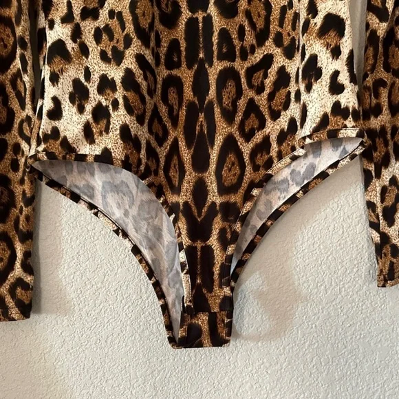 New! Privé x SHEIN Leopard Print Skinny Bodysuit Size Large - Picture 4 of 12